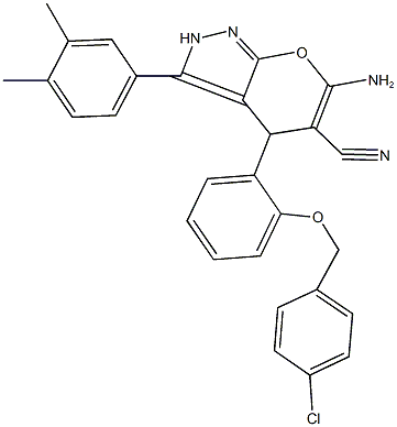 6-amino-4-{2-[(4-chlorobenzyl)oxy]phenyl}-3-(3,4-dimethylphenyl)-2,4-dihydropyrano[2,3-c]pyrazole-5-carbonitrile Structure