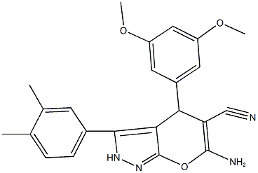 6-amino-4-(3,5-dimethoxyphenyl)-3-(3,4-dimethylphenyl)-2,4-dihydropyrano[2,3-c]pyrazole-5-carbonitrile Structure