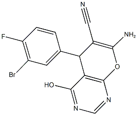 7-amino-5-(3-bromo-4-fluorophenyl)-4-hydroxy-5H-pyrano[2,3-d]pyrimidine-6-carbonitrile 结构式