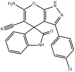 6'-amino-3'-(4-chlorophenyl)-1,2',3,4'-tetrahydro-2-oxospiro(2H-indole-3,4'-pyrano[2,3-c]pyrazole)-5'-carbonitrile Structure