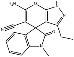 674807-45-5 6'-amino-3'-ethyl-1-methyl-1,2',3,4'-tetrahydro-2-oxospiro(2H-indole-3,4'-pyrano[2,3-c]pyrazole)-5'-carbonitrile