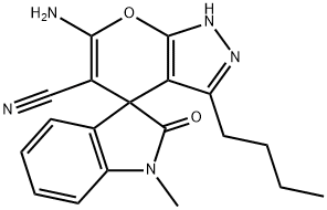 6'-amino-3'-butyl-1-methyl-1,1',3,4'-tetrahydro-2-oxospiro(2H-indole-3,4'-pyrano[2,3-c]pyrazole)-5'-carbonitrile|