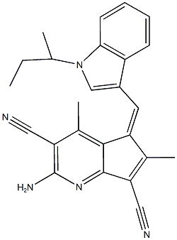 2-amino-5-[(1-sec-butyl-1H-indol-3-yl)methylene]-4,6-dimethyl-5H-cyclopenta[b]pyridine-3,7-dicarbonitrile,675121-69-4,结构式