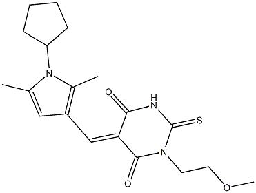 5-[(1-cyclopentyl-2,5-dimethyl-1H-pyrrol-3-yl)methylene]-1-(2-methoxyethyl)-2-thioxodihydro-4,6(1H,5H)-pyrimidinedione 化学構造式