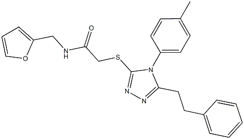 N-(2-furylmethyl)-2-{[4-(4-methylphenyl)-5-(2-phenylethyl)-4H-1,2,4-triazol-3-yl]sulfanyl}acetamide,675195-60-5,结构式