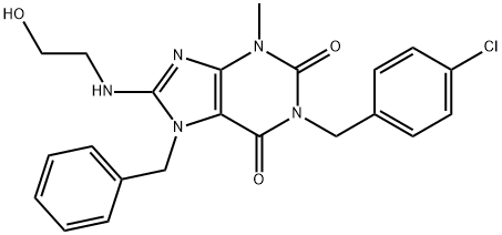 7-benzyl-1-(4-chlorobenzyl)-8-[(2-hydroxyethyl)amino]-3-methyl-3,7-dihydro-1H-purine-2,6-dione Struktur