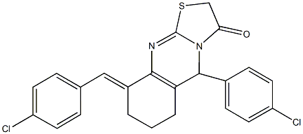 9-(4-chlorobenzylidene)-5-(4-chlorophenyl)-6,7,8,9-tetrahydro-5H-[1,3]thiazolo[2,3-b]quinazolin-3(2H)-one,67533-99-7,结构式