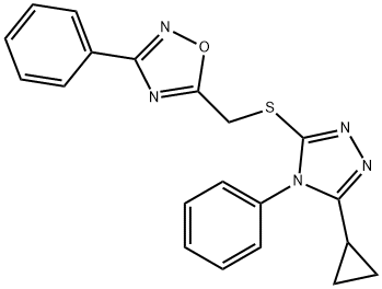 5-{[(5-cyclopropyl-4-phenyl-4H-1,2,4-triazol-3-yl)sulfanyl]methyl}-3-phenyl-1,2,4-oxadiazole,675842-17-8,结构式