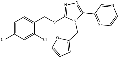 2,4-dichlorobenzyl 4-(2-furylmethyl)-5-(2-pyrazinyl)-4H-1,2,4-triazol-3-yl sulfide Struktur