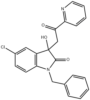1-benzyl-5-chloro-3-hydroxy-3-[2-oxo-2-(2-pyridinyl)ethyl]-1,3-dihydro-2H-indol-2-one 化学構造式
