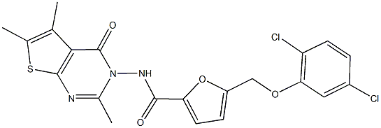 5-[(2,5-dichlorophenoxy)methyl]-N-(2,5,6-trimethyl-4-oxothieno[2,3-d]pyrimidin-3(4H)-yl)-2-furamide Structure