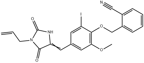 2-({4-[(1-allyl-2,5-dioxo-4-imidazolidinylidene)methyl]-2-iodo-6-methoxyphenoxy}methyl)benzonitrile Struktur