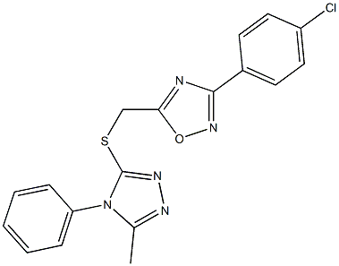 [3-(4-chlorophenyl)-1,2,4-oxadiazol-5-yl]methyl5-methyl-4-phenyl-4H-1,2,4-triazol-3-ylsulfide,678147-38-1,结构式