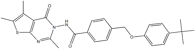 4-[(4-tert-butylphenoxy)methyl]-N-(2,5,6-trimethyl-4-oxothieno[2,3-d]pyrimidin-3(4H)-yl)benzamide,678535-68-7,结构式