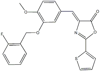 4-{3-[(2-fluorobenzyl)oxy]-4-methoxybenzylidene}-2-(2-thienyl)-1,3-oxazol-5(4H)-one Struktur