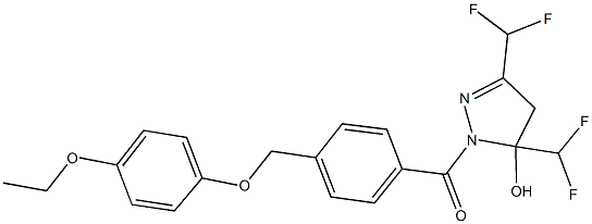 3,5-bis(difluoromethyl)-1-{4-[(4-ethoxyphenoxy)methyl]benzoyl}-4,5-dihydro-1H-pyrazol-5-ol 化学構造式