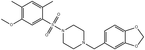 5-{[4-(1,3-benzodioxol-5-ylmethyl)-1-piperazinyl]sulfonyl}-2,4-dimethylphenyl methyl ether 化学構造式