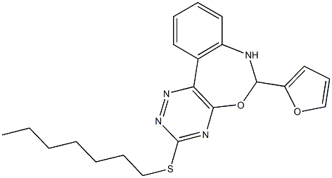 6-(2-furyl)-6,7-dihydro[1,2,4]triazino[5,6-d][3,1]benzoxazepin-3-yl heptyl sulfide Structure