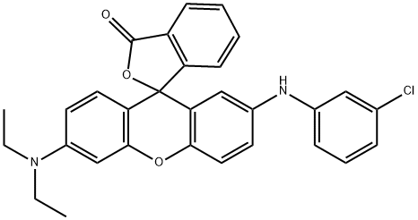 N~2~'-(3-chlorophenyl)-N~6~',N~6~'-diethyl-1(3H)-oxospiro[2-benzofuran-3,9'-(9'H)-xanthene]-2',6'-diamine Struktur