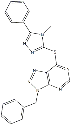 3-benzyl-3H-[1,2,3]triazolo[4,5-d]pyrimidin-7-yl 4-methyl-5-phenyl-4H-1,2,4-triazol-3-yl sulfide Struktur