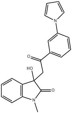 3-hydroxy-1-methyl-3-{2-oxo-2-[3-(1H-pyrrol-1-yl)phenyl]ethyl}-1,3-dihydro-2H-indol-2-one 化学構造式