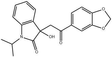 3-[2-(1,3-benzodioxol-5-yl)-2-oxoethyl]-3-hydroxy-1-isopropyl-1,3-dihydro-2H-indol-2-one Struktur