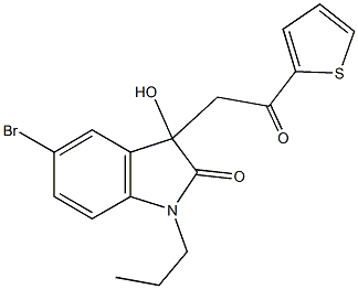 5-bromo-3-hydroxy-3-[2-oxo-2-(2-thienyl)ethyl]-1-propyl-1,3-dihydro-2H-indol-2-one 化学構造式