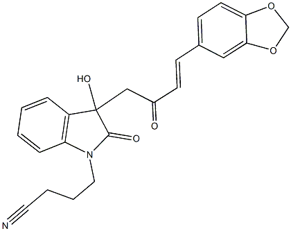 4-{3-[4-(1,3-benzodioxol-5-yl)-2-oxo-3-butenyl]-3-hydroxy-2-oxo-2,3-dihydro-1H-indol-1-yl}butanenitrile,688040-13-3,结构式