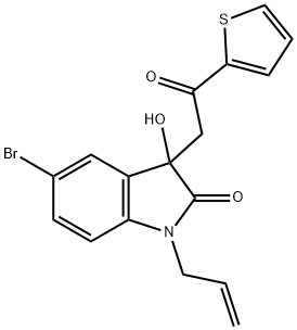 1-allyl-5-bromo-3-hydroxy-3-[2-oxo-2-(2-thienyl)ethyl]-1,3-dihydro-2H-indol-2-one 化学構造式