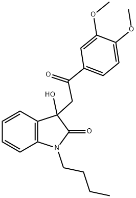 1-butyl-3-[2-(3,4-dimethoxyphenyl)-2-oxoethyl]-3-hydroxy-1,3-dihydro-2H-indol-2-one,689740-02-1,结构式