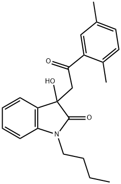 1-butyl-3-[2-(2,5-dimethylphenyl)-2-oxoethyl]-3-hydroxy-1,3-dihydro-2H-indol-2-one Struktur