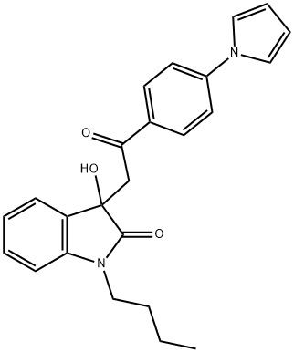 1-butyl-3-hydroxy-3-{2-oxo-2-[4-(1H-pyrrol-1-yl)phenyl]ethyl}-1,3-dihydro-2H-indol-2-one Struktur