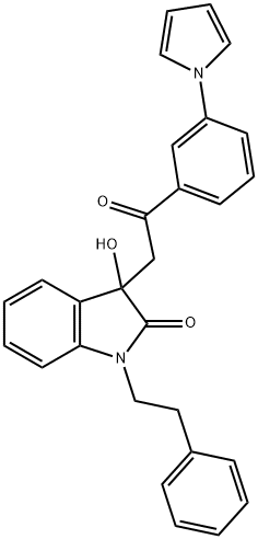 3-hydroxy-3-{2-oxo-2-[3-(1H-pyrrol-1-yl)phenyl]ethyl}-1-(2-phenylethyl)-1,3-dihydro-2H-indol-2-one,689754-81-2,结构式