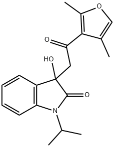 3-[2-(2,4-dimethyl-3-furyl)-2-oxoethyl]-3-hydroxy-1-isopropyl-1,3-dihydro-2H-indol-2-one 结构式