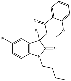 5-bromo-1-butyl-3-hydroxy-3-[2-(2-methoxyphenyl)-2-oxoethyl]-1,3-dihydro-2H-indol-2-one 结构式