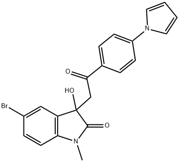 5-bromo-3-hydroxy-1-methyl-3-{2-oxo-2-[4-(1H-pyrrol-1-yl)phenyl]ethyl}-1,3-dihydro-2H-indol-2-one 结构式