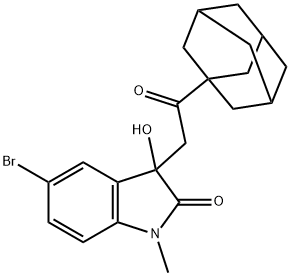 3-[2-(1-adamantyl)-2-oxoethyl]-5-bromo-3-hydroxy-1-methyl-1,3-dihydro-2H-indol-2-one 化学構造式