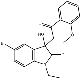 5-bromo-1-ethyl-3-hydroxy-3-[2-(2-methoxyphenyl)-2-oxoethyl]-1,3-dihydro-2H-indol-2-one,690213-95-7,结构式