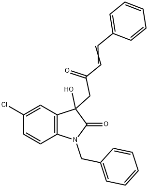 1-benzyl-5-chloro-3-hydroxy-3-(2-oxo-4-phenyl-3-butenyl)-1,3-dihydro-2H-indol-2-one Struktur
