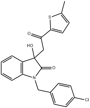 1-(4-chlorobenzyl)-3-hydroxy-3-[2-(5-methyl-2-thienyl)-2-oxoethyl]-1,3-dihydro-2H-indol-2-one 化学構造式