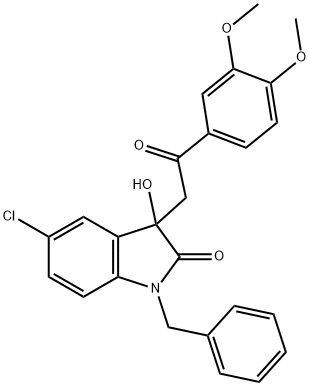 1-benzyl-5-chloro-3-[2-(3,4-dimethoxyphenyl)-2-oxoethyl]-3-hydroxy-1,3-dihydro-2H-indol-2-one 化学構造式