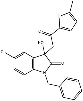 1-benzyl-5-chloro-3-hydroxy-3-[2-(5-methyl-2-furyl)-2-oxoethyl]-1,3-dihydro-2H-indol-2-one 化学構造式