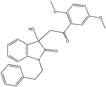 3-[2-(2,5-dimethoxyphenyl)-2-oxoethyl]-3-hydroxy-1-(2-phenylethyl)-1,3-dihydro-2H-indol-2-one,690686-29-4,结构式