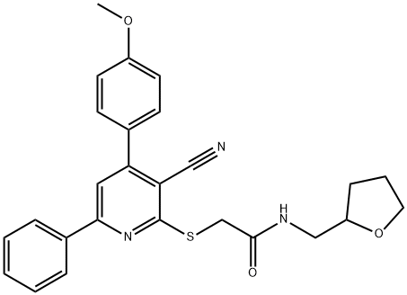 2-{[3-cyano-4-(4-methoxyphenyl)-6-phenyl-2-pyridinyl]sulfanyl}-N-(tetrahydro-2-furanylmethyl)acetamide 结构式