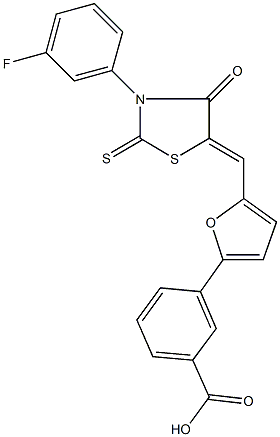 3-(5-{[3-(3-fluorophenyl)-4-oxo-2-thioxo-1,3-thiazolidin-5-ylidene]methyl}-2-furyl)benzoic acid Struktur