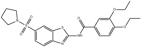 3,4-diethoxy-N-[6-(1-pyrrolidinylsulfonyl)-1,3-benzothiazol-2-yl]benzamide Struktur