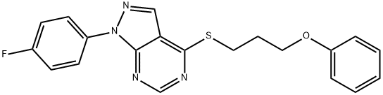 3-{[1-(4-fluorophenyl)-1H-pyrazolo[3,4-d]pyrimidin-4-yl]sulfanyl}propyl phenyl ether 结构式