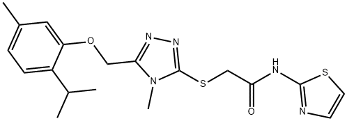 2-({5-[(2-isopropyl-5-methylphenoxy)methyl]-4-methyl-4H-1,2,4-triazol-3-yl}sulfanyl)-N-(1,3-thiazol-2-yl)acetamide Structure