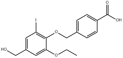 4-{[2-ethoxy-4-(hydroxymethyl)-6-iodophenoxy]methyl}benzoic acid 化学構造式