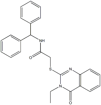 N-benzhydryl-2-[(3-ethyl-4-oxo-3,4-dihydro-2-quinazolinyl)sulfanyl]acetamide 化学構造式